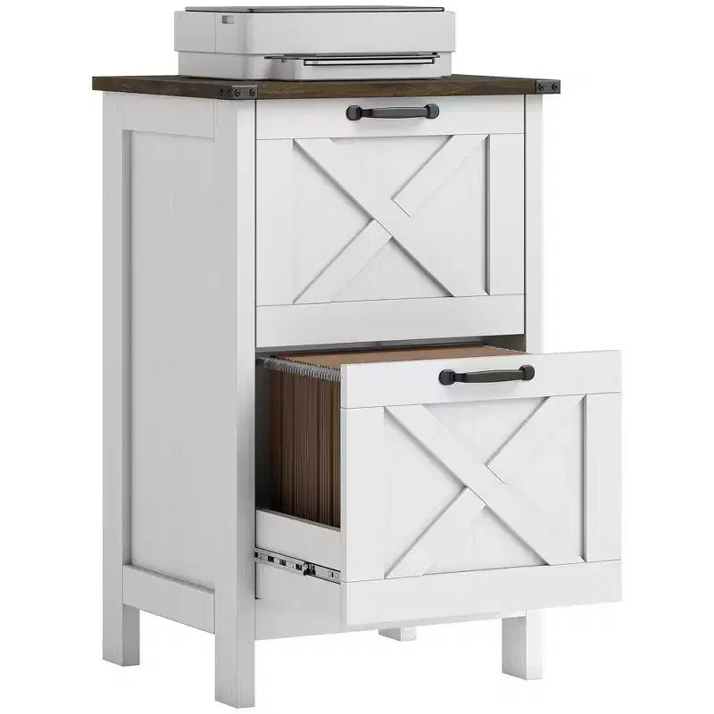 Meuble de rangement vertical HOMCOM avec 2 tiroirs à glissières silencieuses, meuble de rangement de style rustique avec portes coulissantes pour documents A4/format Lettre, support d'imprimante