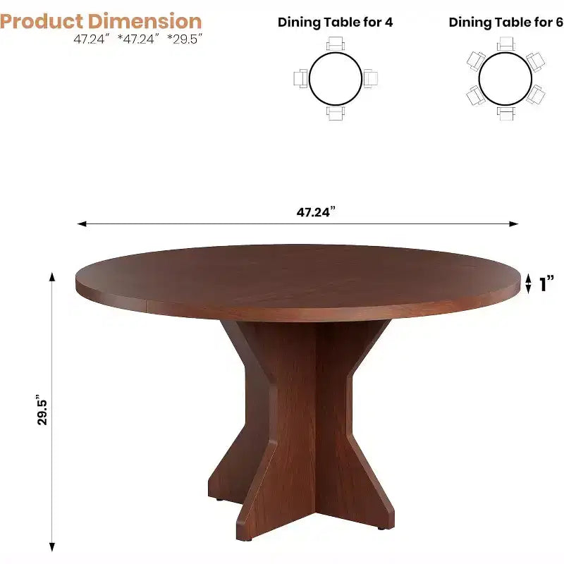 Table à manger ronde pour 4-6 personnes - Table de cuisine circulaire de 47 pouces avec pied robuste, meuble de salle à manger pour petits espaces