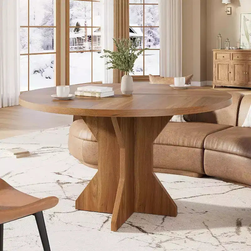 Table à manger ronde pour 4-6 personnes - Table de cuisine circulaire de 47 pouces avec pied robuste, meuble de salle à manger pour petits espaces