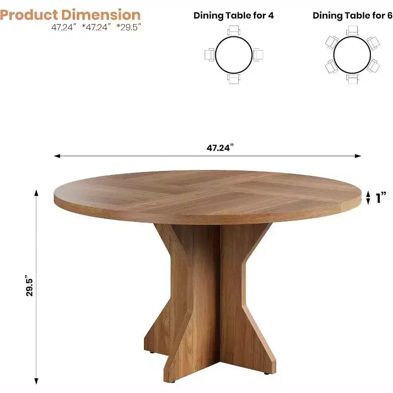 Table à manger ronde pour 4-6 personnes - Table de cuisine circulaire de 47 pouces avec pied robuste, meuble de salle à manger pour petits espaces