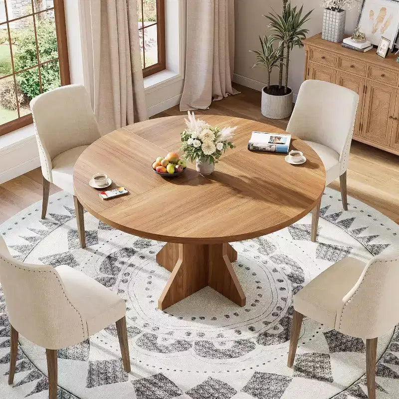 Table à manger ronde pour 4-6 personnes - Table de cuisine circulaire de 47 pouces avec pied robuste, meuble de salle à manger pour petits espaces