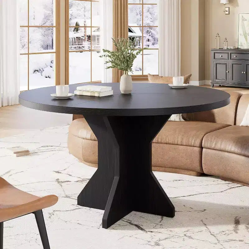 Table à manger ronde pour 4-6 personnes - Table de cuisine circulaire de 47 pouces avec pied robuste, meuble de salle à manger pour petits espaces