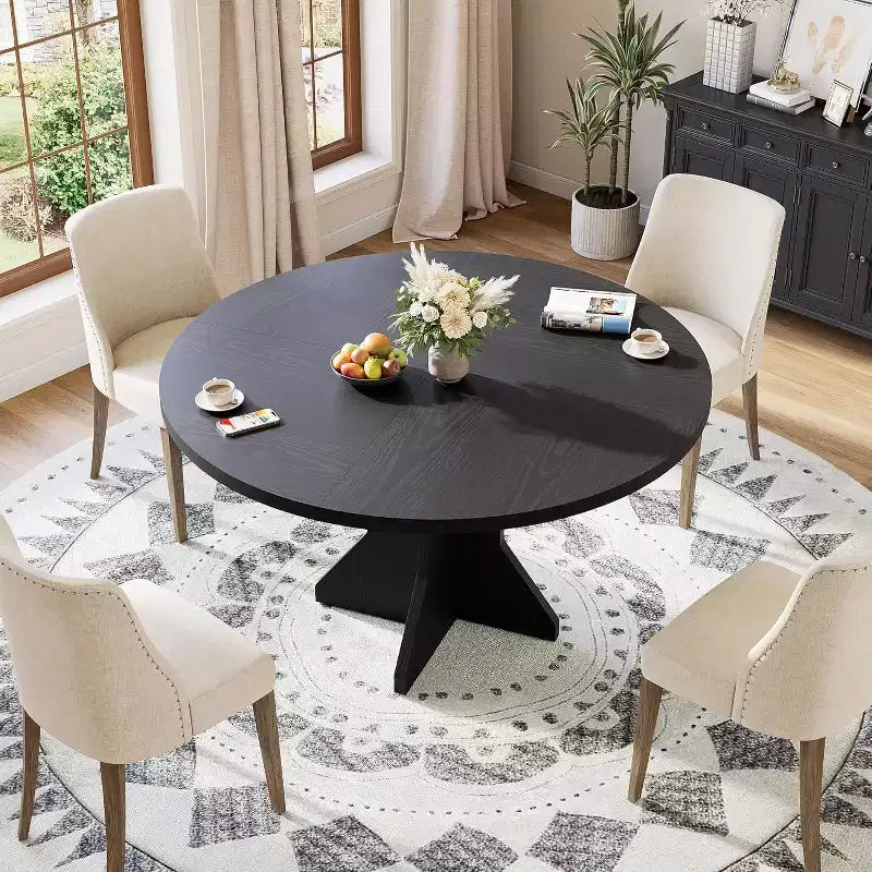 Table à manger ronde pour 4-6 personnes - Table de cuisine circulaire de 47 pouces avec pied robuste, meuble de salle à manger pour petits espaces