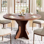 Table à manger ronde pour 4-6 personnes - Table de cuisine circulaire de 47 pouces avec pied robuste, meuble de salle à manger pour petits espaces