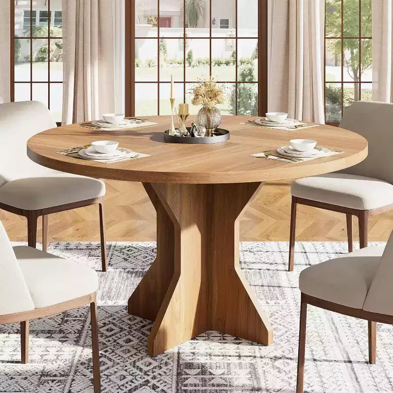 Table à manger ronde pour 4-6 personnes - Table de cuisine circulaire de 47 pouces avec pied robuste, meuble de salle à manger pour petits espaces