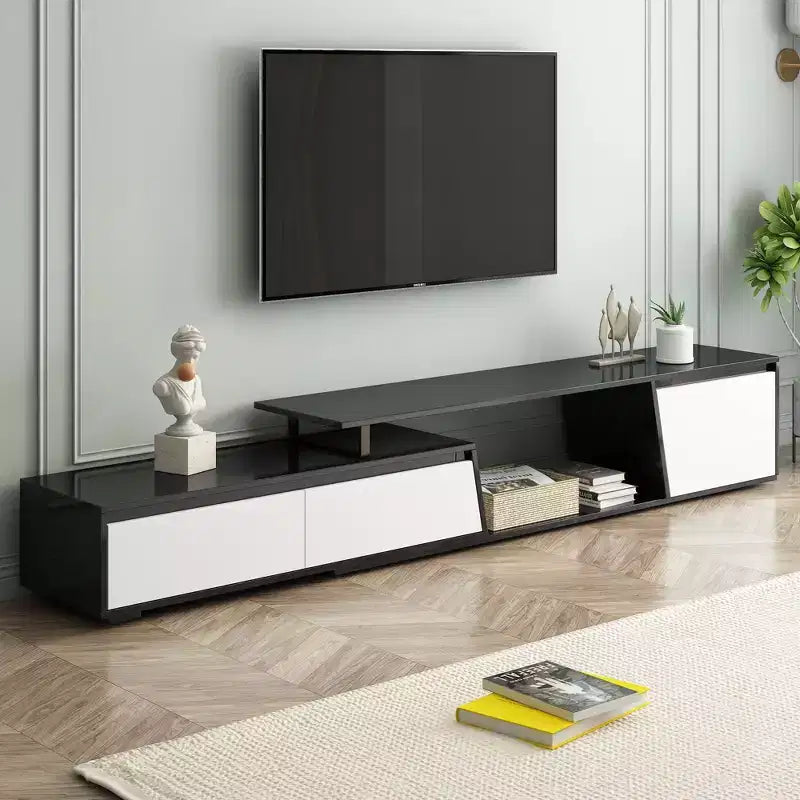 CLIHOME Meuble TV rectangulaire extensible, moderne et minimaliste, avec tiroirs et placard, jusqu'à 100