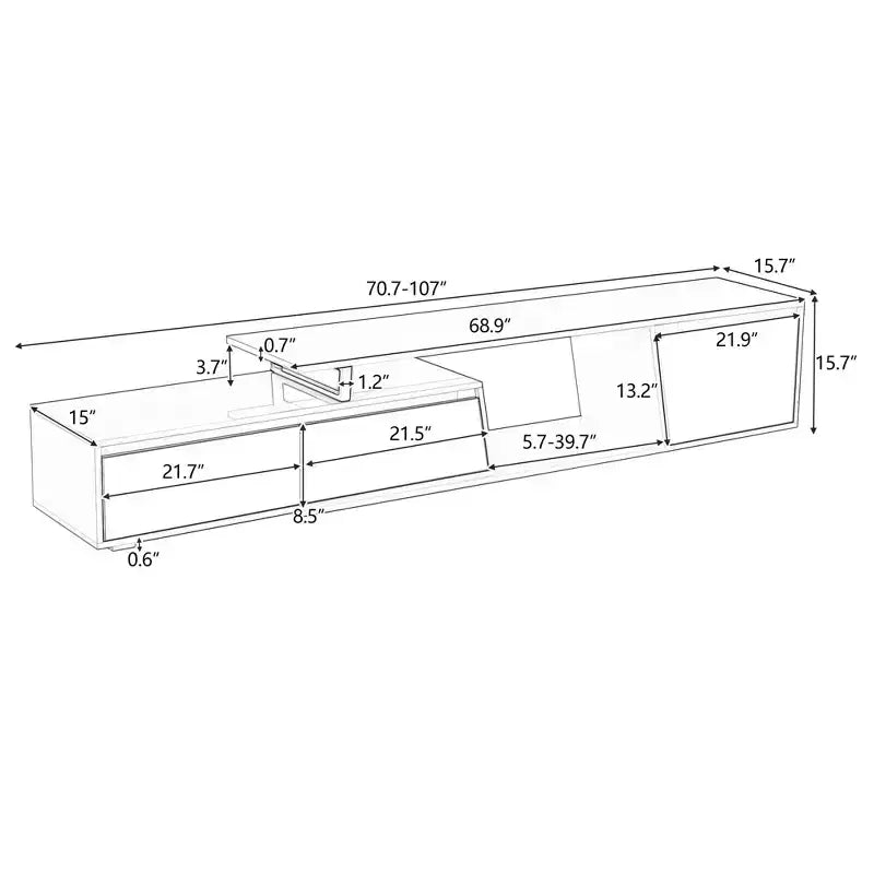CLIHOME Meuble TV rectangulaire extensible, moderne et minimaliste, avec tiroirs et placard, jusqu'à 100