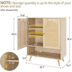 COZONY Meuble à Chaussures en Rotin, 2 Pièces, Rangement 4 Niveaux avec Portes et Étagères Réglables pour Entrée