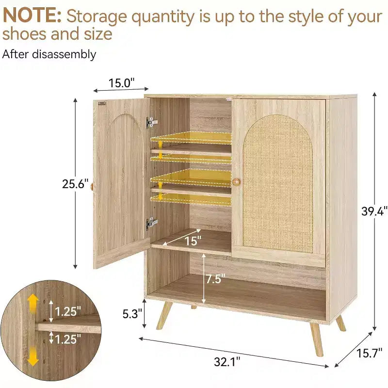COZONY Meuble à Chaussures en Rotin, 2 Pièces, Rangement 4 Niveaux avec Portes et Étagères Réglables pour Entrée