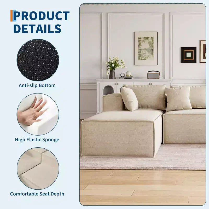 106.7Canapé sectionnel, Canapés modulables Cloud avec méridienne, Canapés sectionnels en polyester en forme de L, Canapé moderne rembourré avec assise profonde
