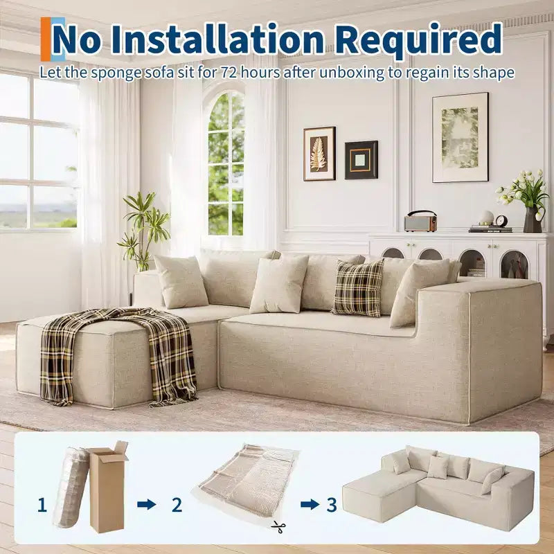 106.7Canapé sectionnel, Canapés modulables Cloud avec méridienne, Canapés sectionnels en polyester en forme de L, Canapé moderne rembourré avec assise profonde