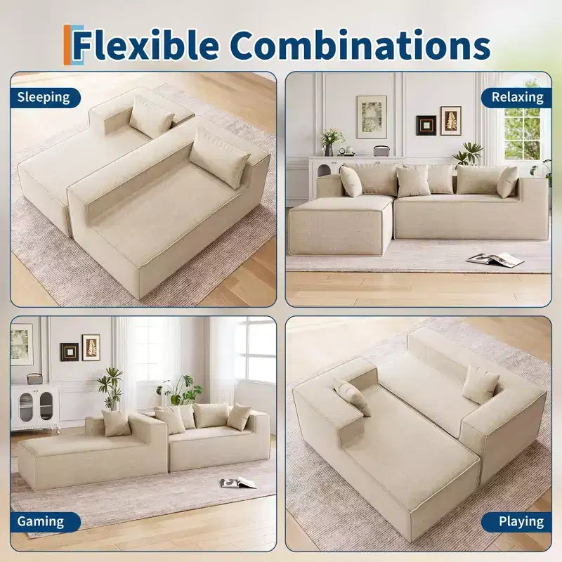 106.7Canapé sectionnel, Canapés modulables Cloud avec méridienne, Canapés sectionnels en polyester en forme de L, Canapé moderne rembourré avec assise profonde