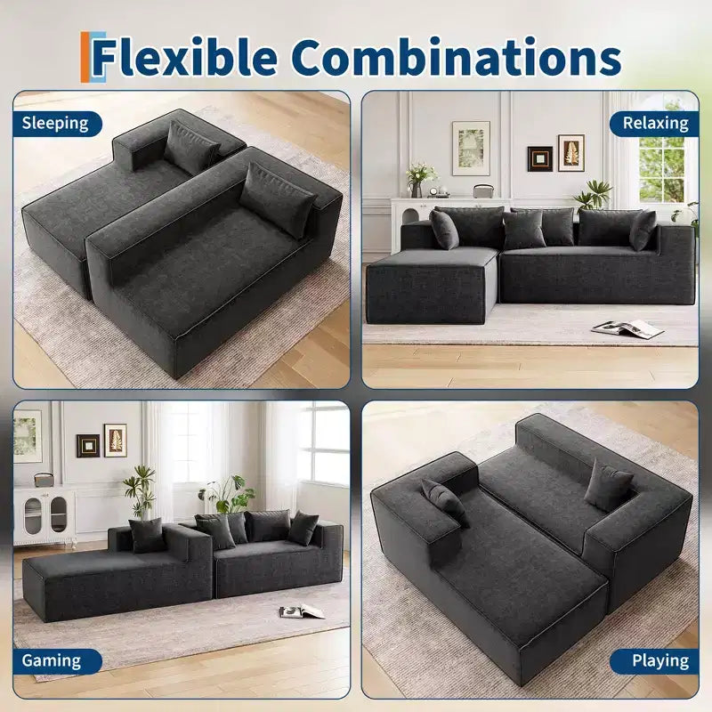 106.7Canapé sectionnel, Canapés modulables Cloud avec méridienne, Canapés sectionnels en polyester en forme de L, Canapé moderne rembourré avec assise profonde