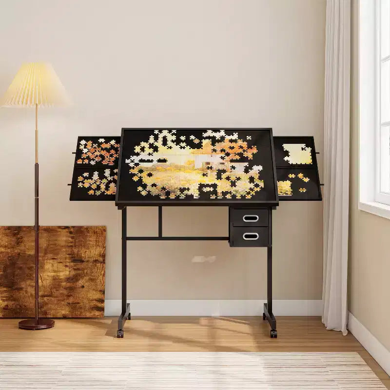 JVNOXK Puzzle de 1000 pièces avec plateau en métal pour adultes, cadeau avec 4 plateaux et 2 tiroirs