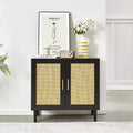 JVNOXK Sideboard with Natural Rattan Door Panels and Adjustable Shelves Rattan Storage Cabinet for Bedrooms and Living Rooms Black