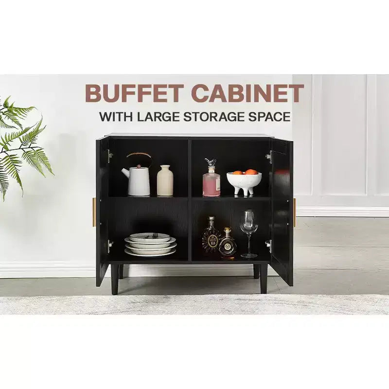 JVNOXK Buffet avec portes en rotin naturel et étagères réglables Meuble de rangement en rotin pour chambres et salons Noir