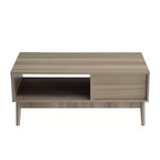 Table basse, table centrale de 100 cm avec tiroir de rangement, étagère ouverte, table basse rectangulaire avec pieds en bois pour salon, assemblage facile