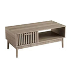 Table basse, table centrale de 100 cm avec tiroir de rangement, étagère ouverte, table basse rectangulaire avec pieds en bois pour salon, assemblage facile