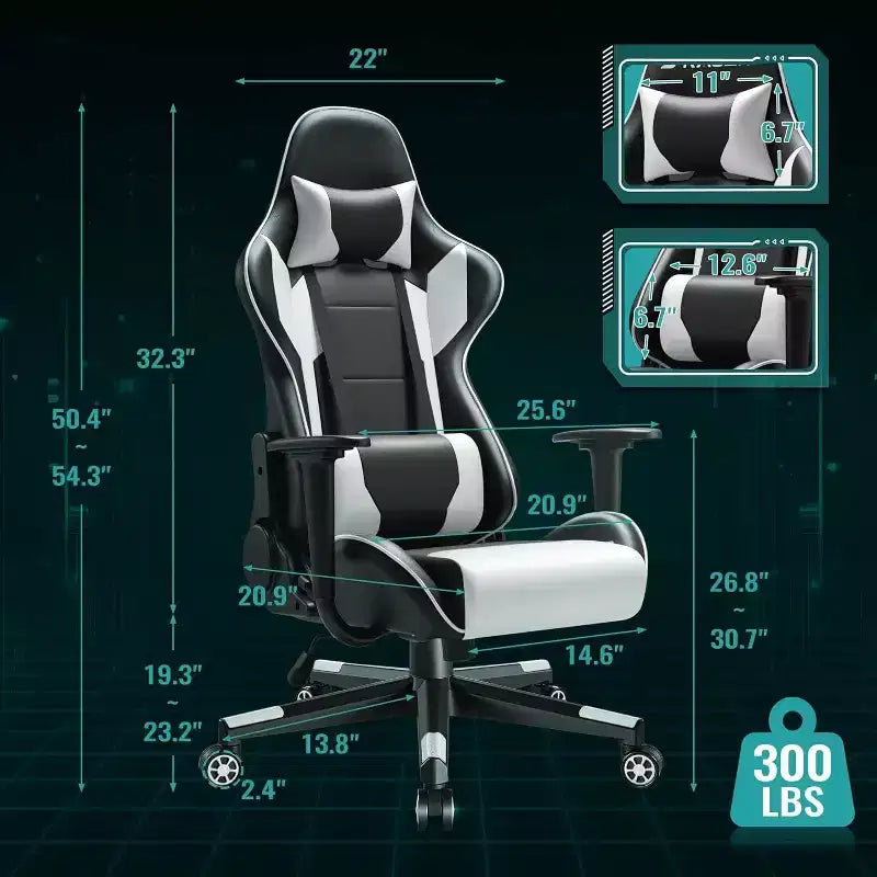 BALHAM TRADE-Chaise de jeu en cuir PU, chaise de bureau à dossier haut, chaise d'ordinateur pivotante réglable avec appuie-tête