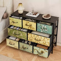 Wide 8 Drawer Dresser Fabric Storage Chest Rustic Wood Top Industrial Metal Frame Large Organizer Unit Bedroom Living Room Closet