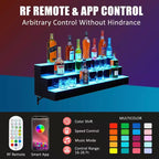 Étagère de présentation de bouteilles de liqueur à 3 niveaux et 48 pouces avec éclairage LED, 16 couleurs, 4 modes, télécommande et contrôle par application, étagère de bar murale en acrylique pour la maison/la cuisine