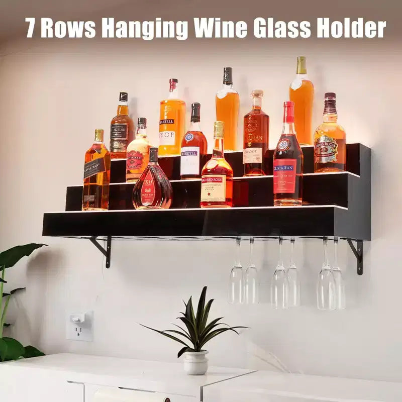 Étagère de présentation de bouteilles de liqueur à 3 niveaux et 48 pouces avec éclairage LED, 16 couleurs, 4 modes, télécommande et contrôle par application, étagère de bar murale en acrylique pour la maison/la cuisine