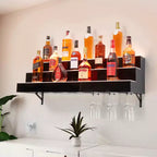 Étagère de présentation de bouteilles de liqueur à 3 niveaux et 48 pouces avec éclairage LED, 16 couleurs, 4 modes, télécommande et contrôle par application, étagère de bar murale en acrylique pour la maison/la cuisine