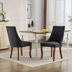 Lot de 2 chaises de salle à manger Okak en tissu de rayonne floqué et lin, chaises de salle à manger rembourrées avec pieds incurvés en bois massif, chaises de cuisine pour salle à manger