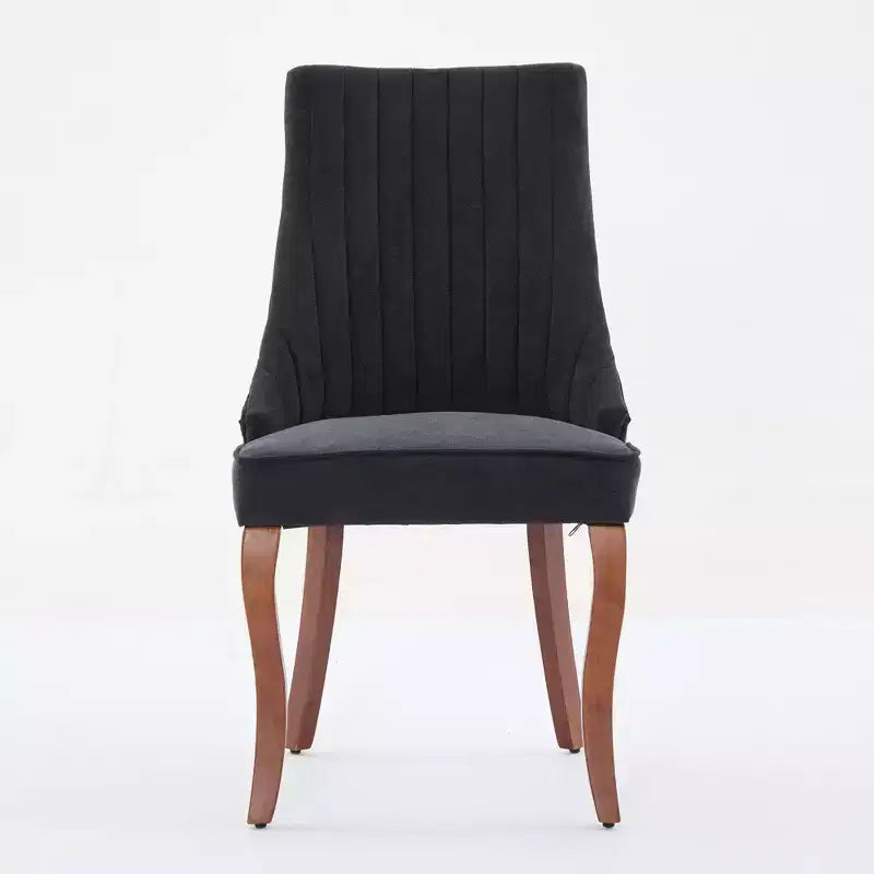 Lot de 2 chaises de salle à manger Okak en tissu de rayonne floqué et lin, chaises de salle à manger rembourrées avec pieds incurvés en bois massif, chaises de cuisine pour salle à manger
