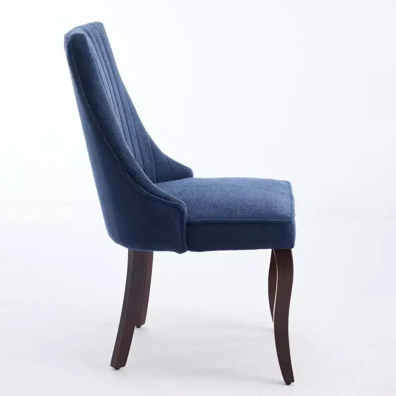 Lot de 2 chaises de salle à manger Okak en tissu de rayonne floqué et lin, chaises de salle à manger rembourrées avec pieds incurvés en bois massif, chaises de cuisine pour salle à manger