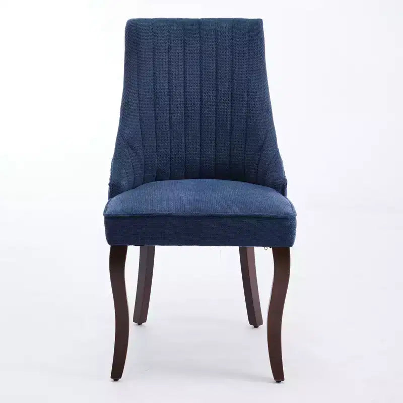 Lot de 2 chaises de salle à manger Okak en tissu de rayonne floqué et lin, chaises de salle à manger rembourrées avec pieds incurvés en bois massif, chaises de cuisine pour salle à manger
