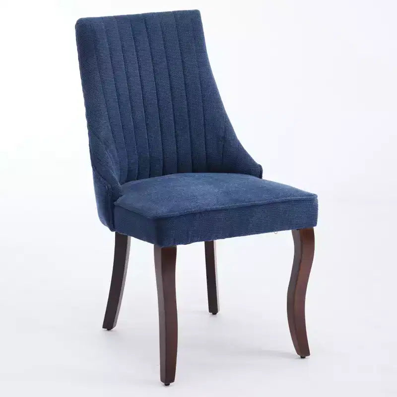 Lot de 2 chaises de salle à manger Okak en tissu de rayonne floqué et lin, chaises de salle à manger rembourrées avec pieds incurvés en bois massif, chaises de cuisine pour salle à manger