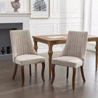 Lot de 2 chaises de salle à manger Okak en tissu de rayonne floqué et lin, chaises de salle à manger rembourrées avec pieds incurvés en bois massif, chaises de cuisine pour salle à manger