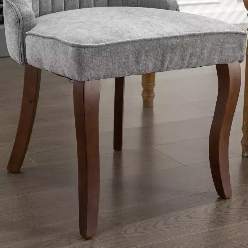 Lot de 2 chaises de salle à manger Okak en tissu de rayonne floqué et lin, chaises de salle à manger rembourrées avec pieds incurvés en bois massif, chaises de cuisine pour salle à manger