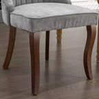 Lot de 2 chaises de salle à manger Okak en tissu de rayonne floqué et lin, chaises de salle à manger rembourrées avec pieds incurvés en bois massif, chaises de cuisine pour salle à manger