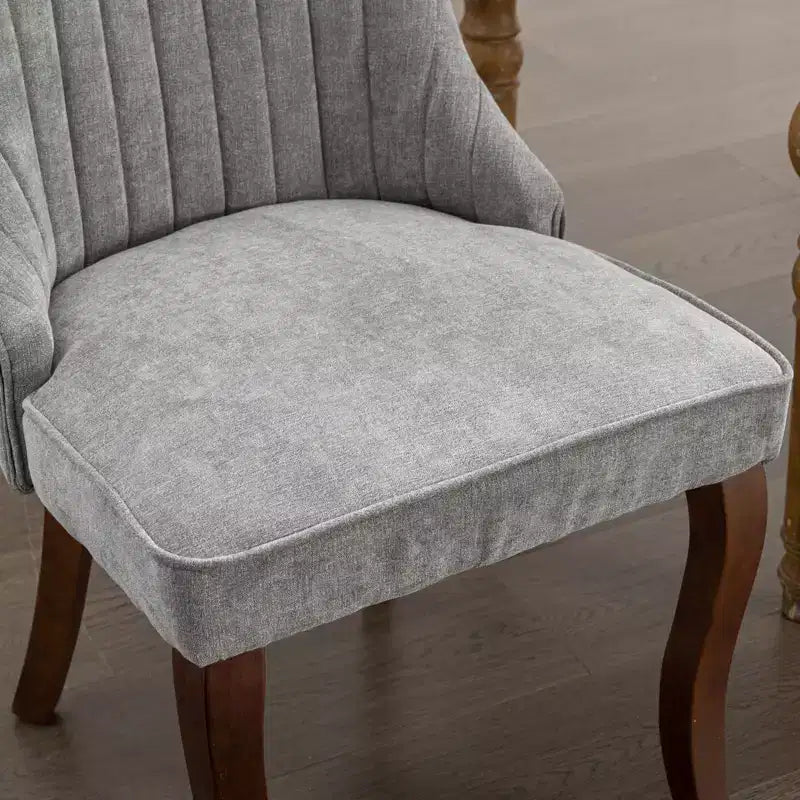 Lot de 2 chaises de salle à manger Okak en tissu de rayonne floqué et lin, chaises de salle à manger rembourrées avec pieds incurvés en bois massif, chaises de cuisine pour salle à manger
