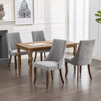 Lot de 2 chaises de salle à manger Okak en tissu de rayonne floqué et lin, chaises de salle à manger rembourrées avec pieds incurvés en bois massif, chaises de cuisine pour salle à manger