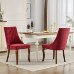 Lot de 2 chaises de salle à manger Okak en tissu de rayonne floqué et lin, chaises de salle à manger rembourrées avec pieds incurvés en bois massif, chaises de cuisine pour salle à manger