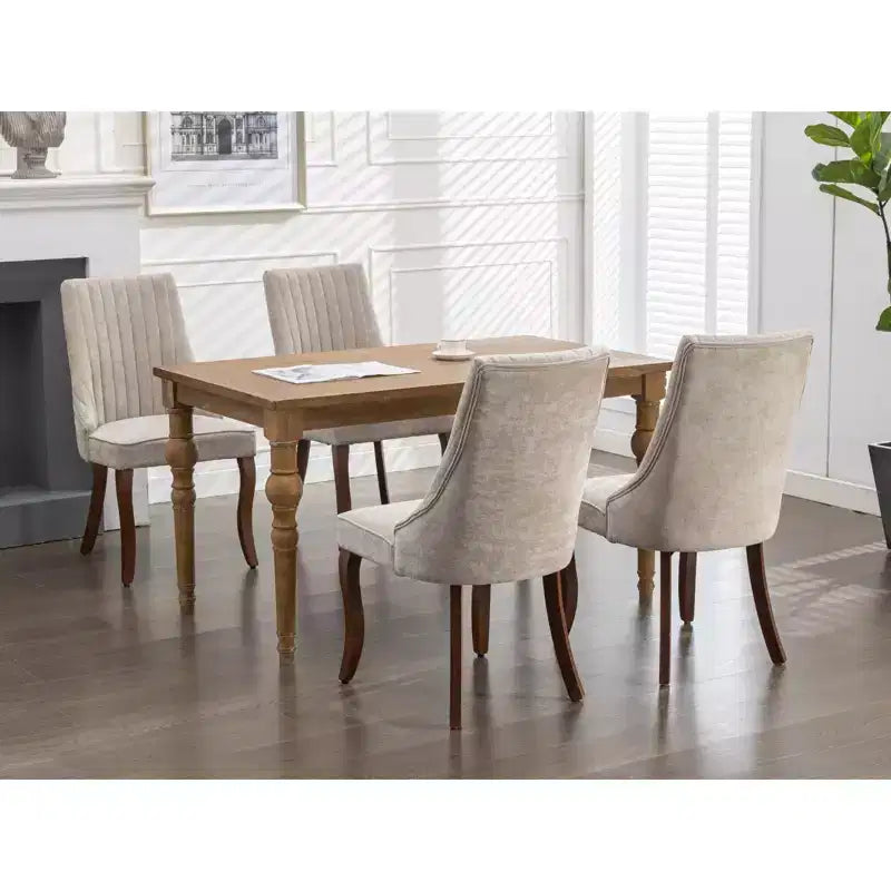 Lot de 2 chaises de salle à manger Okak en tissu de rayonne floqué et lin, chaises de salle à manger rembourrées avec pieds incurvés en bois massif, chaises de cuisine pour salle à manger