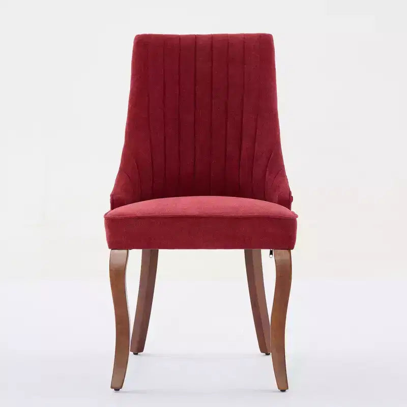 Lot de 2 chaises de salle à manger Okak en tissu de rayonne floqué et lin, chaises de salle à manger rembourrées avec pieds incurvés en bois massif, chaises de cuisine pour salle à manger