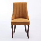 Lot de 2 chaises de salle à manger Okak en tissu de rayonne floqué et lin, chaises de salle à manger rembourrées avec pieds incurvés en bois massif, chaises de cuisine pour salle à manger