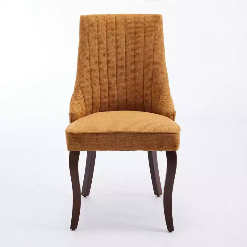 Lot de 2 chaises de salle à manger Okak en tissu de rayonne floqué et lin, chaises de salle à manger rembourrées avec pieds incurvés en bois massif, chaises de cuisine pour salle à manger