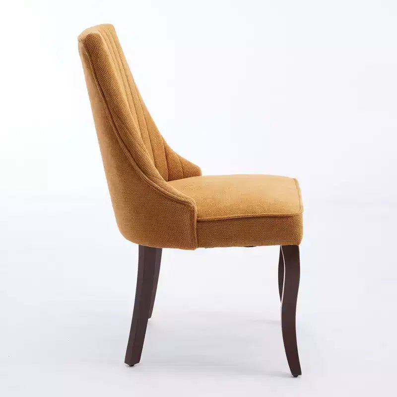 Lot de 2 chaises de salle à manger Okak en tissu de rayonne floqué et lin, chaises de salle à manger rembourrées avec pieds incurvés en bois massif, chaises de cuisine pour salle à manger