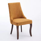 Lot de 2 chaises de salle à manger Okak en tissu de rayonne floqué et lin, chaises de salle à manger rembourrées avec pieds incurvés en bois massif, chaises de cuisine pour salle à manger