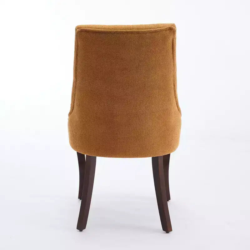 Lot de 2 chaises de salle à manger Okak en tissu de rayonne floqué et lin, chaises de salle à manger rembourrées avec pieds incurvés en bois massif, chaises de cuisine pour salle à manger