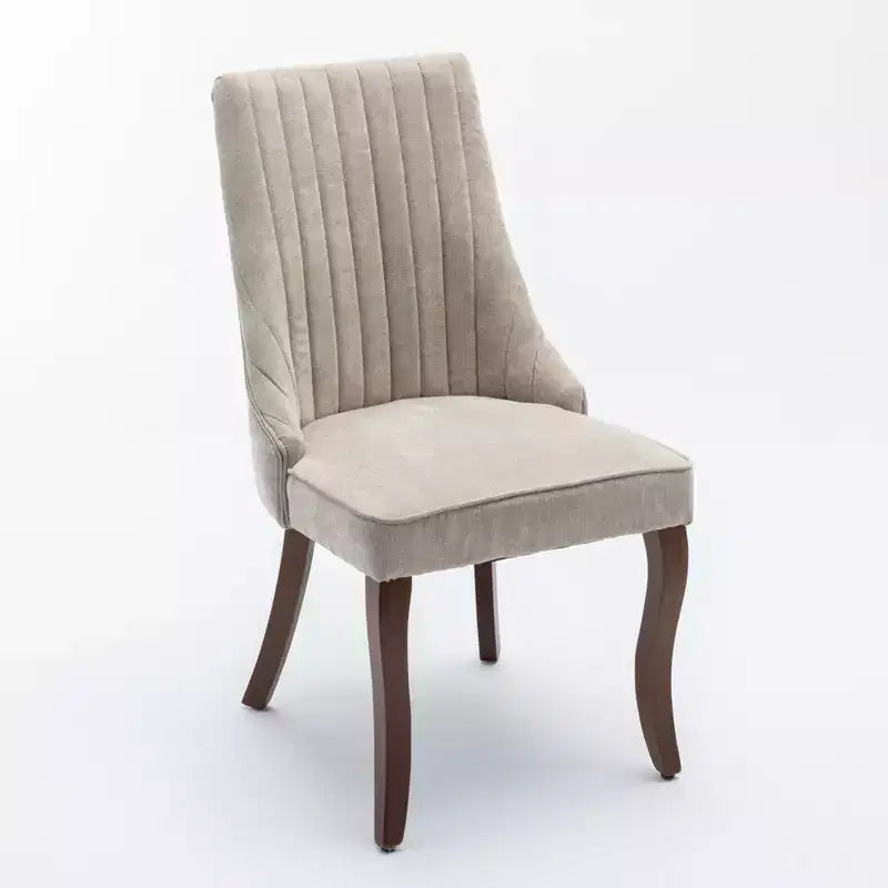 Lot de 2 chaises de salle à manger Okak en tissu de rayonne floqué et lin, chaises de salle à manger rembourrées avec pieds incurvés en bois massif, chaises de cuisine pour salle à manger