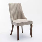 Lot de 2 chaises de salle à manger Okak en tissu de rayonne floqué et lin, chaises de salle à manger rembourrées avec pieds incurvés en bois massif, chaises de cuisine pour salle à manger