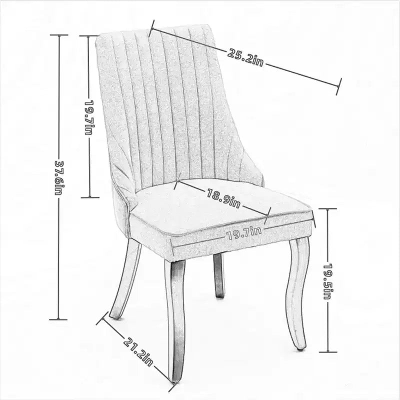 Lot de 2 chaises de salle à manger Okak en tissu de rayonne floqué et lin, chaises de salle à manger rembourrées avec pieds incurvés en bois massif, chaises de cuisine pour salle à manger