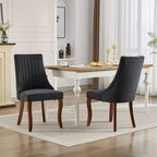 Lot de 2 chaises de salle à manger Okak en tissu de rayonne floqué et lin, chaises de salle à manger rembourrées avec pieds incurvés en bois massif, chaises de cuisine pour salle à manger