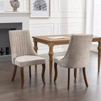 Okak Rayon Cloth Flocking Linen Dining Chairs Set of 2, Upholstered Dining Chairs with Curved Solid Wood Legs, Kitchen Chairs for Dining Room